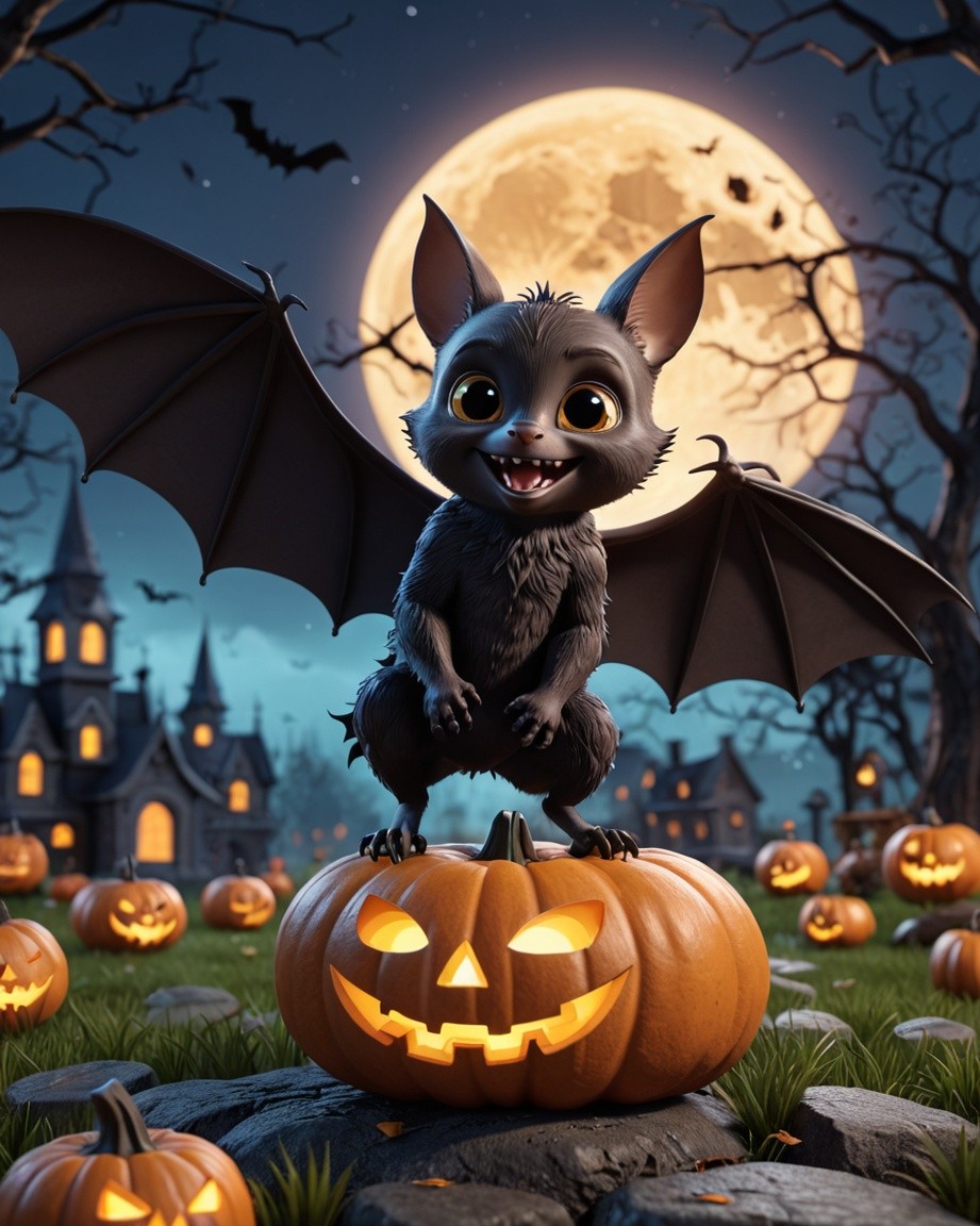 Moonlit Pumpkin Bat Tale