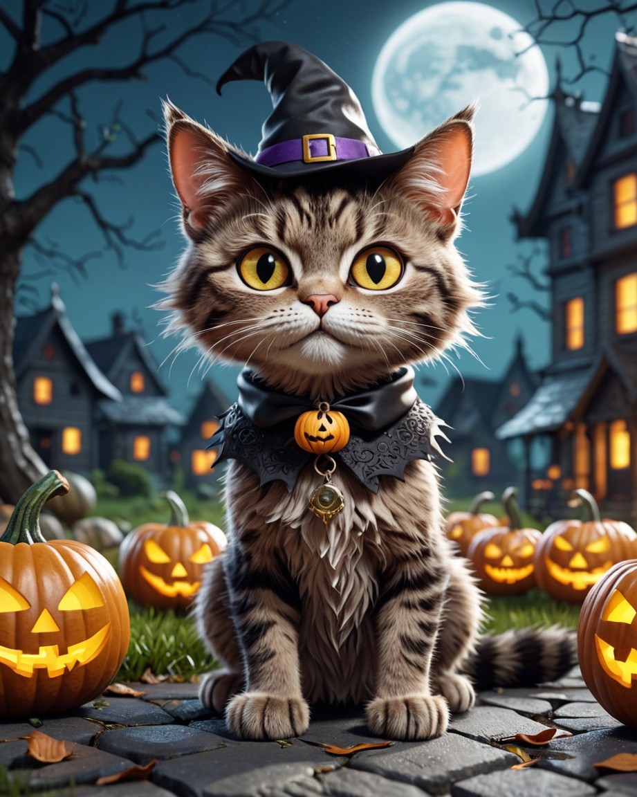 Halloween Cat Witch Glow