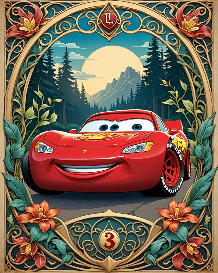 Sunset Forest Car Illustration