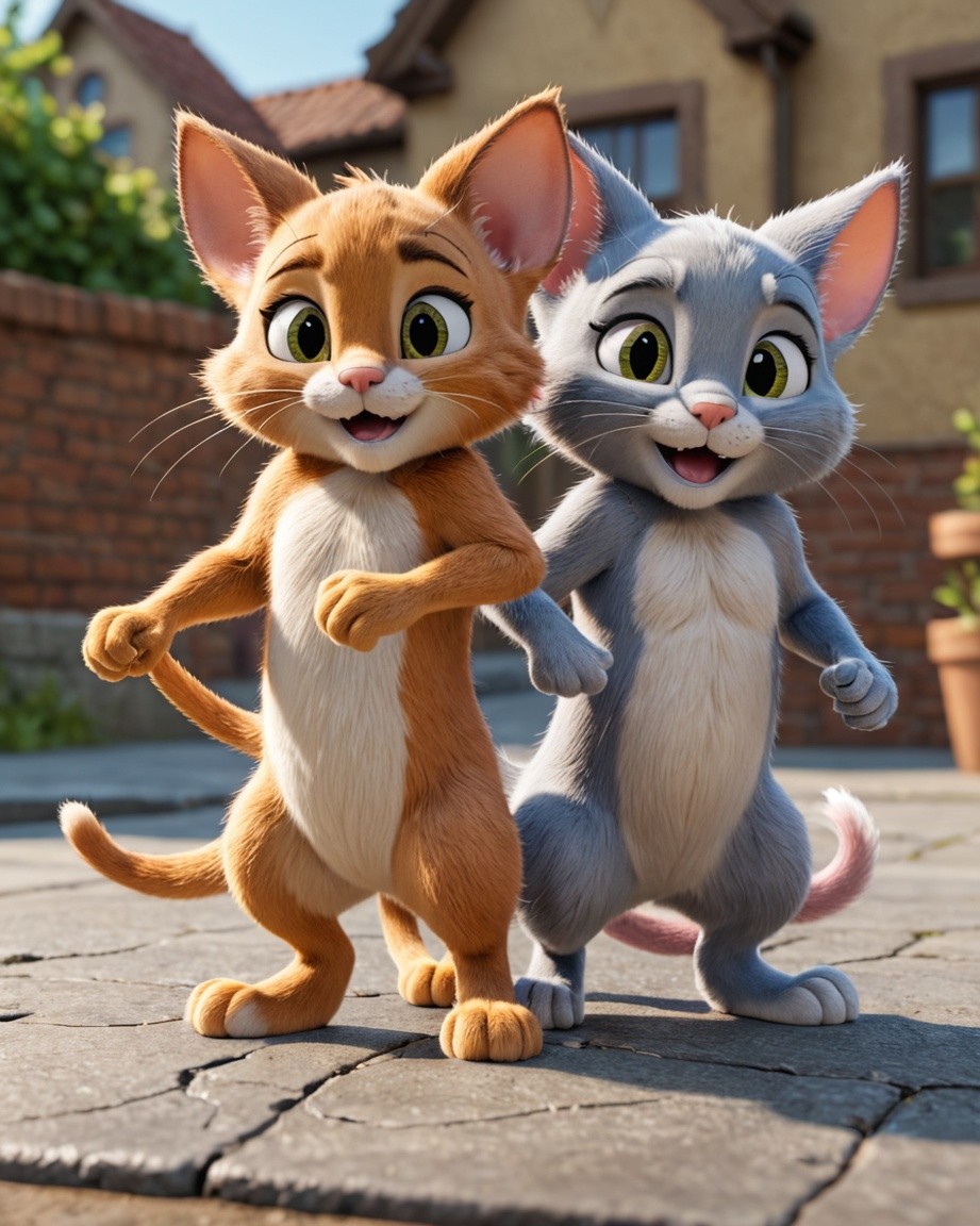 Sunlit Cat Friends in Town