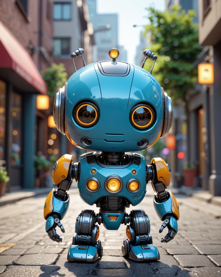 Glowing City Street Robot