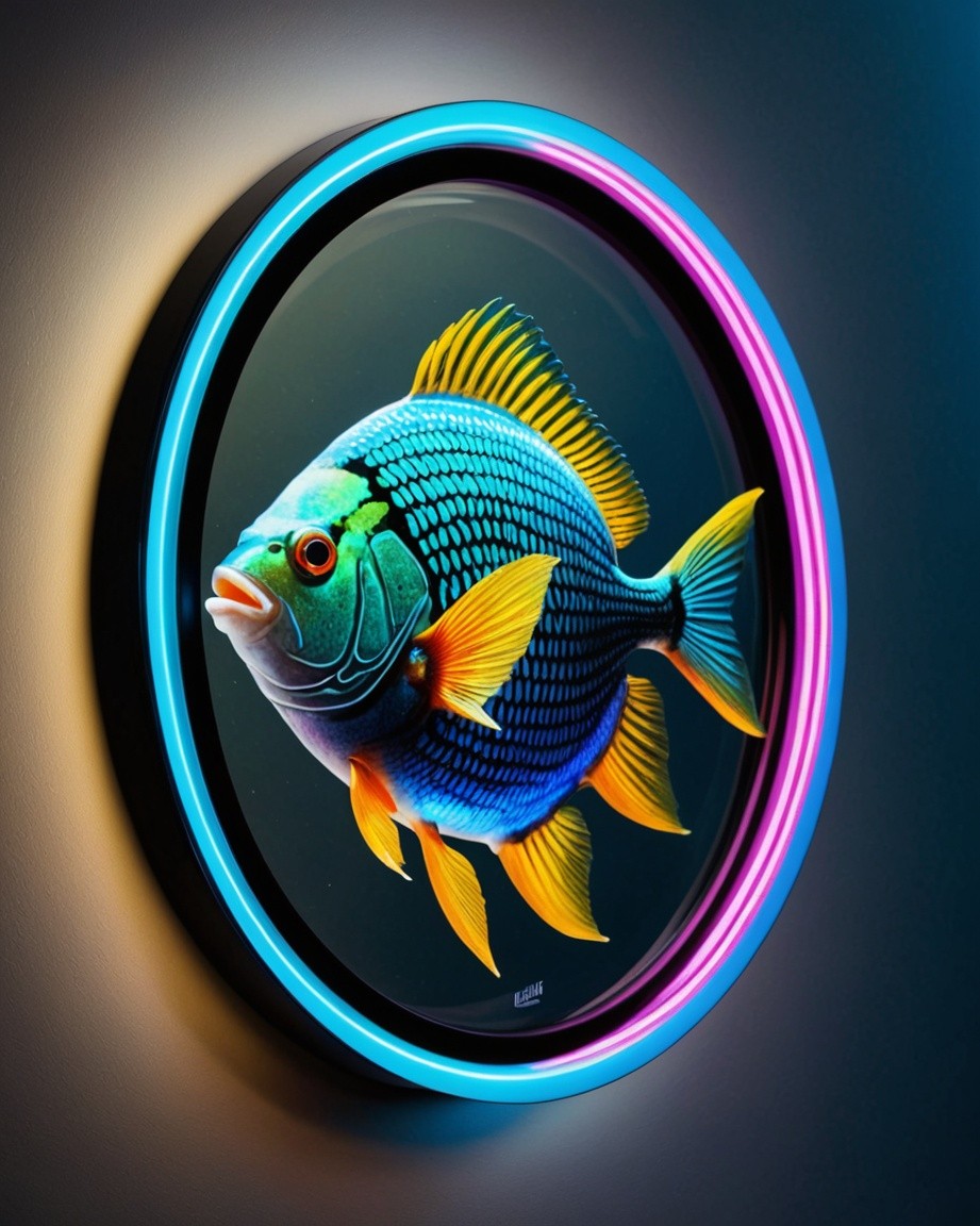 Neon-Framed Fish in Dark Luminescence