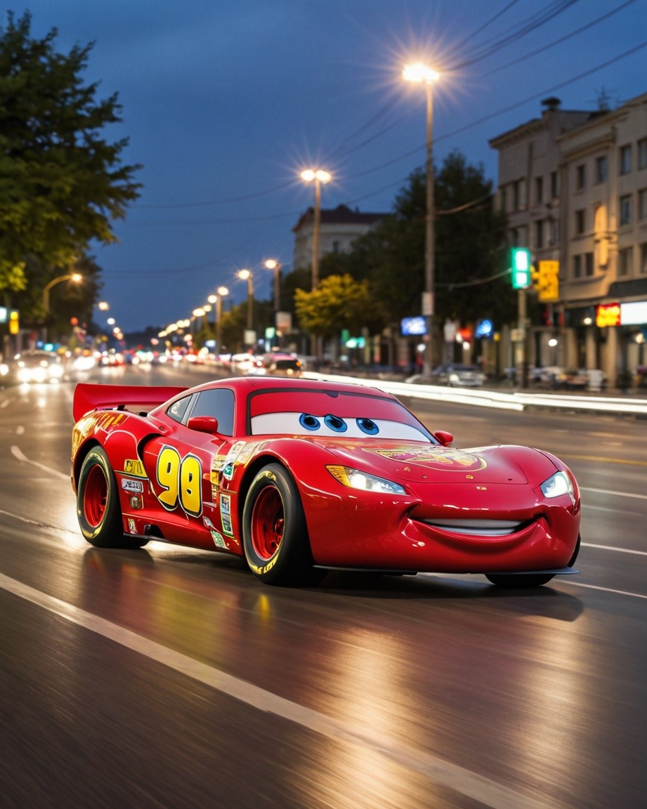 Dusk Street Lights & Race Car