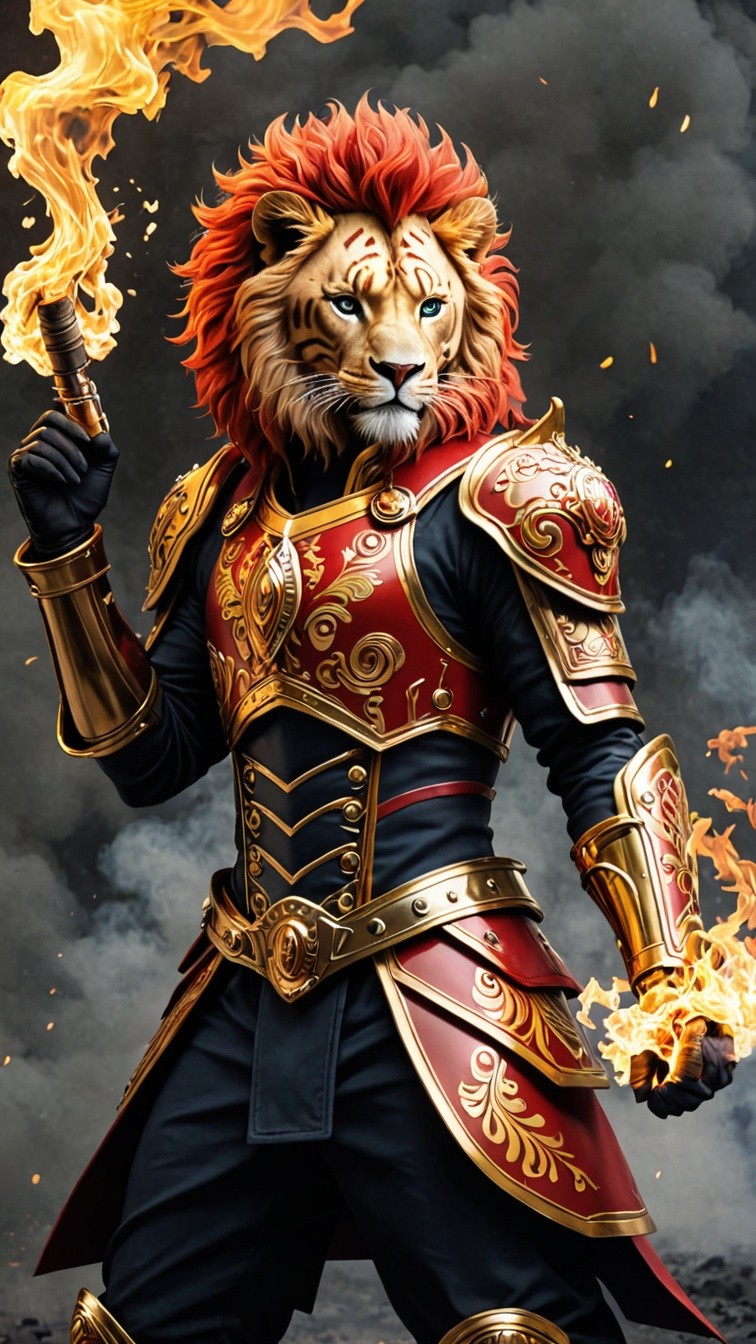Flame-Wielding Lion Warrior