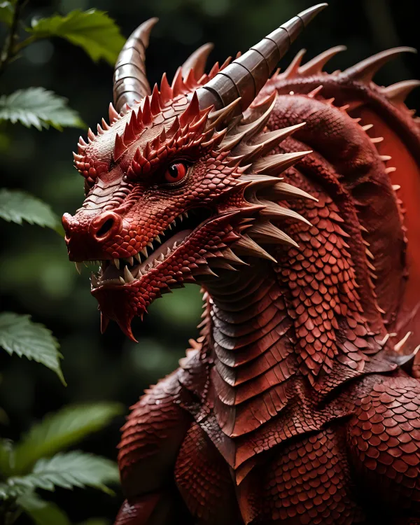 Majestic Red Dragon in Forest