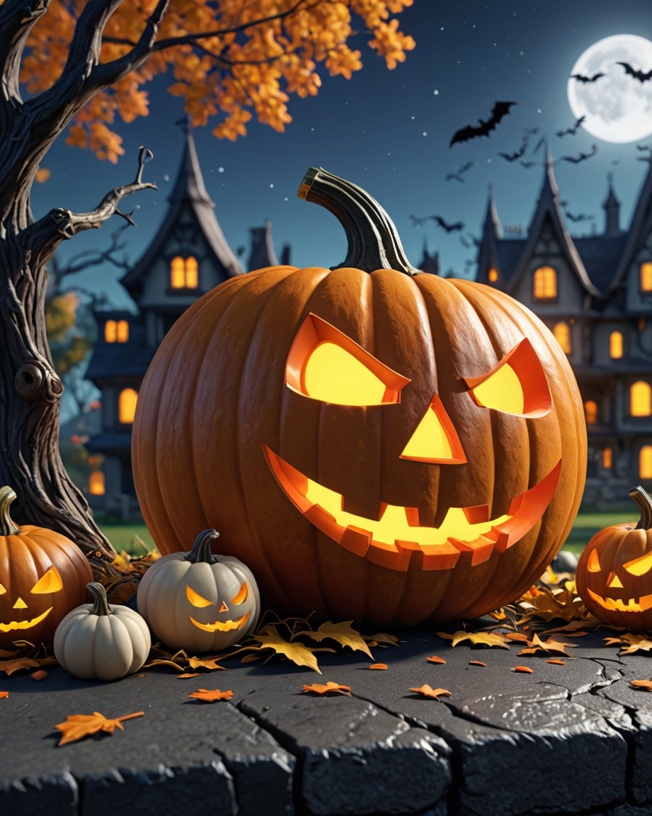 Spooky Pumpkin Glow Under Moon