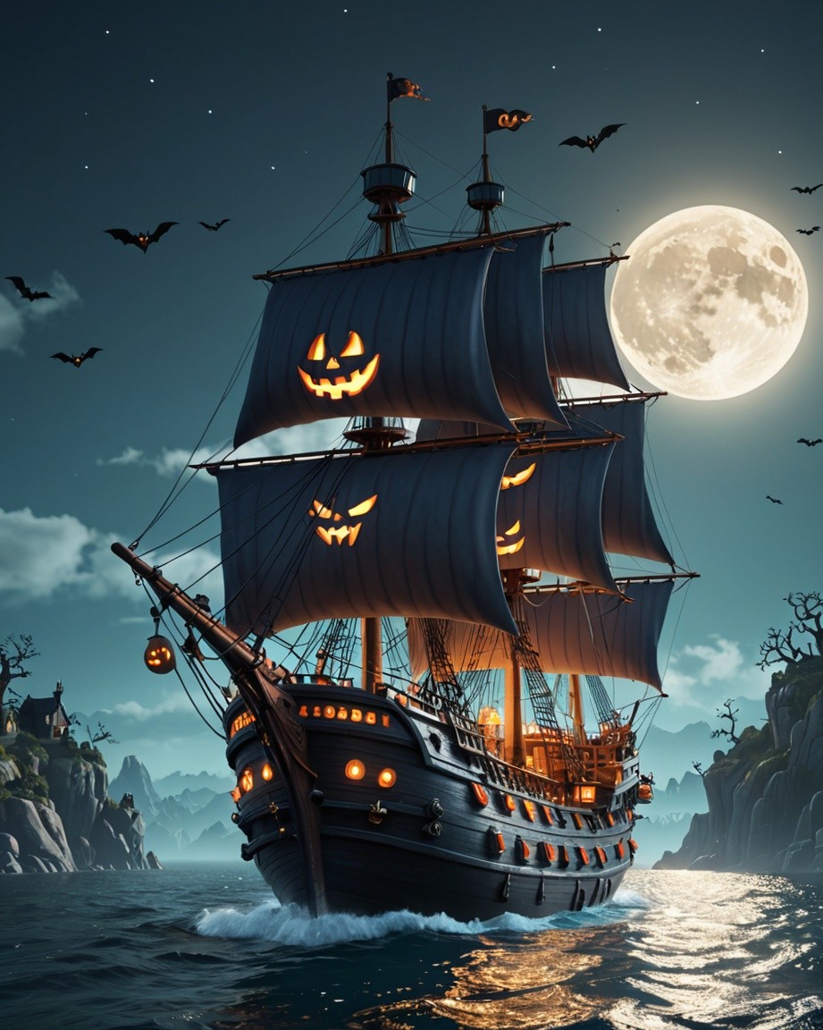Eerie Moonlit Ghost Ship