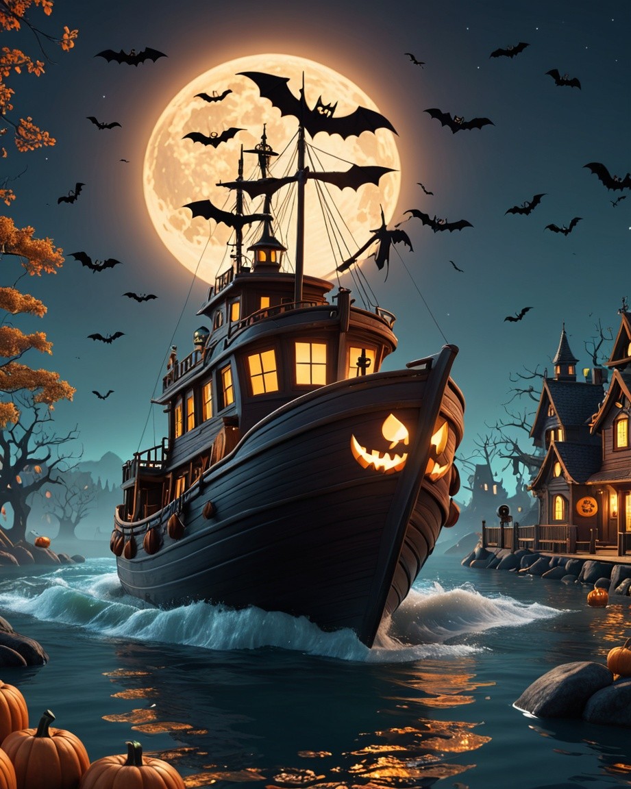 Moonlit Pumpkin Ship Voyage