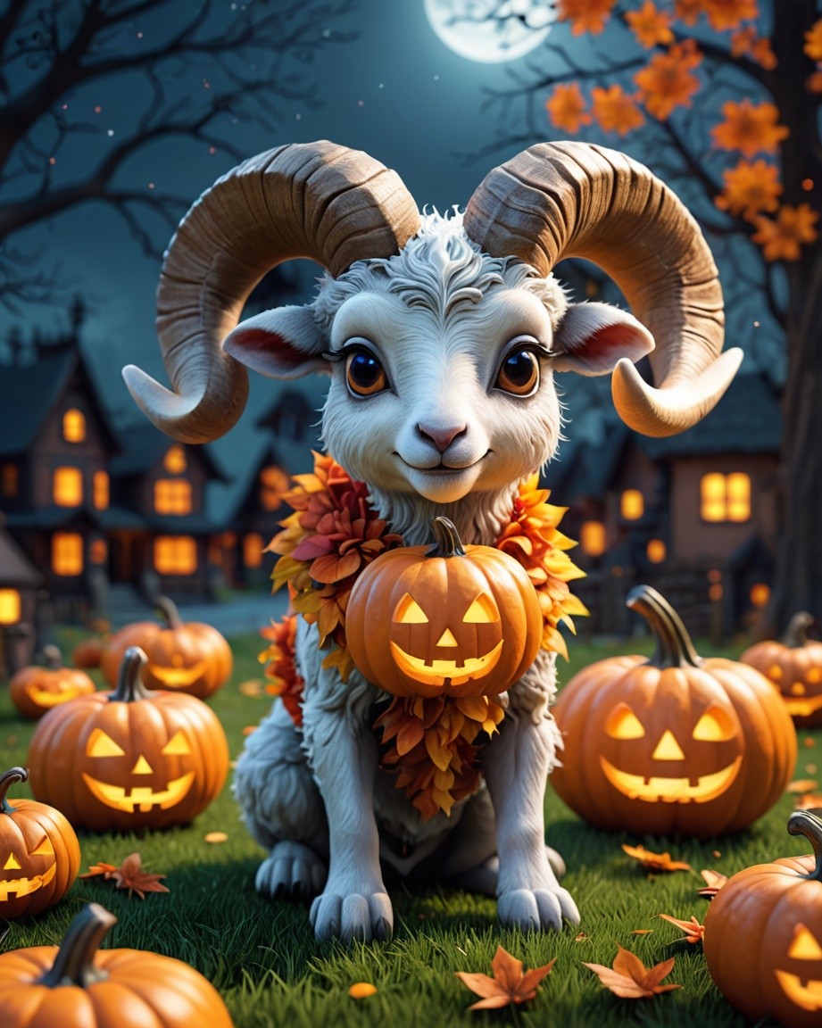 Moonlit Pumpkin Goat in Autumn