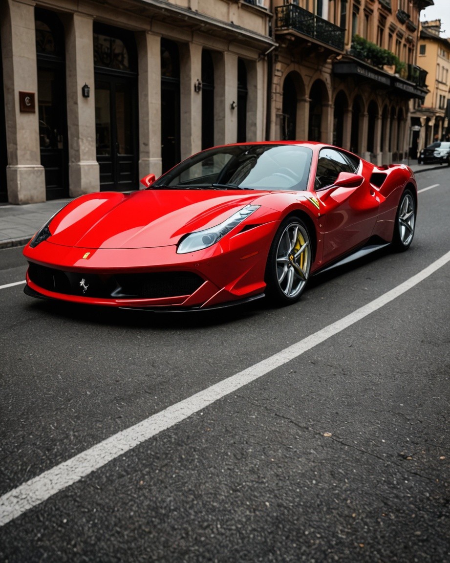City Street Red Car Elegance