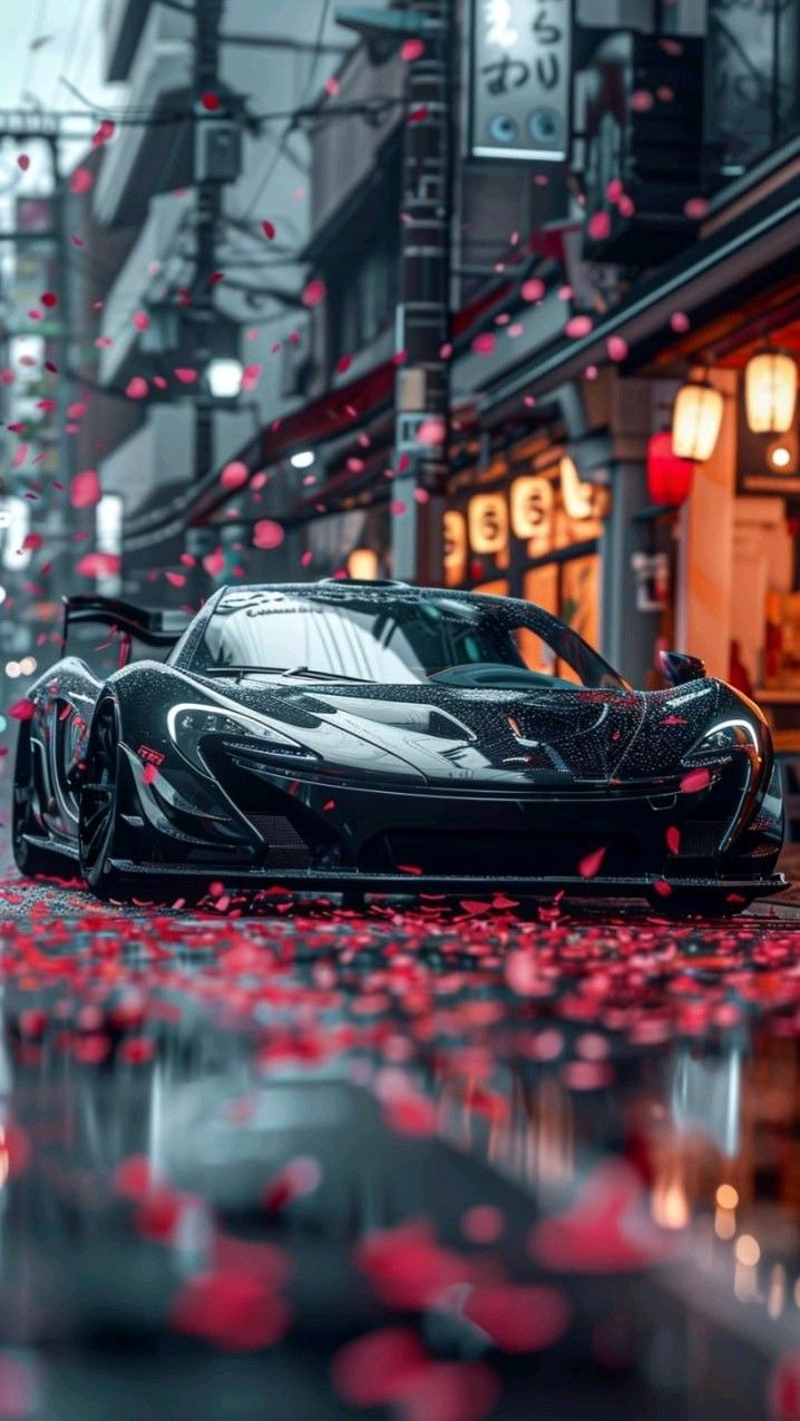 Cherry Petals Drift on Wet Asphalt