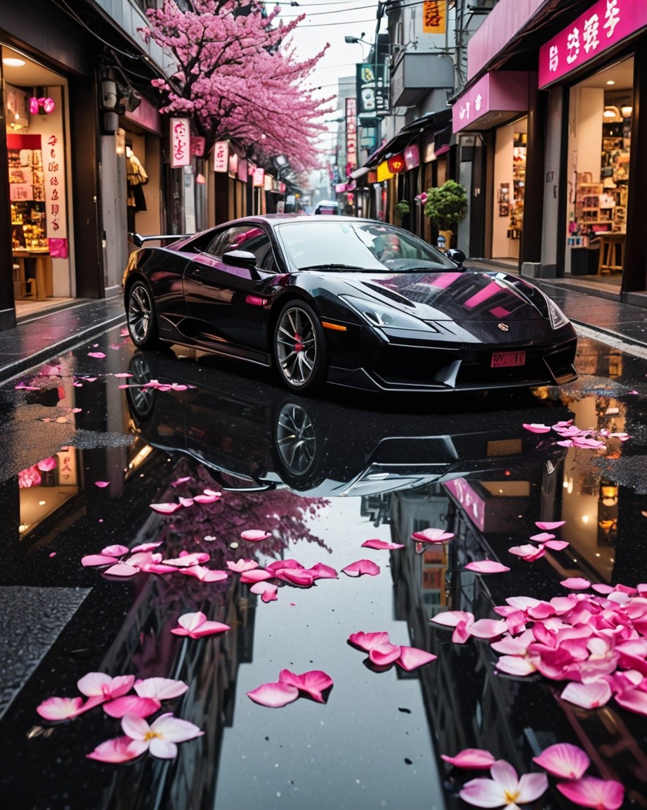 Cherry Petal Drizzle on Asphalt
