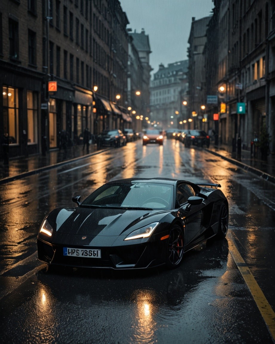 Glistening Rainy Street Drive