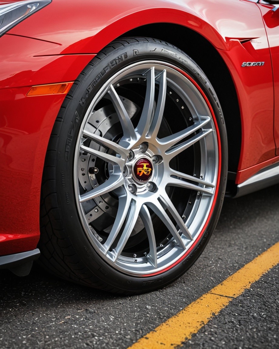 Sleek Red Sports Car Wheel