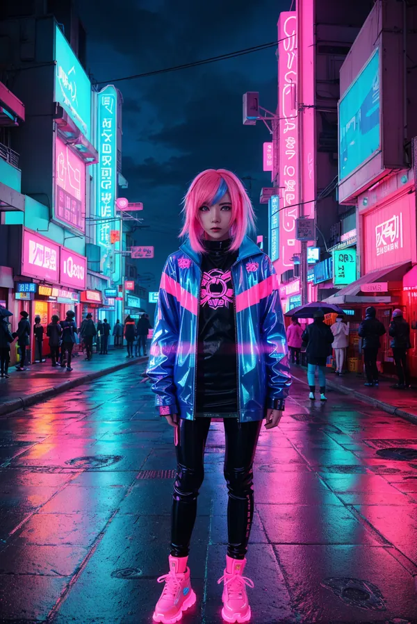 Neon-Lit Cyberpunk Street