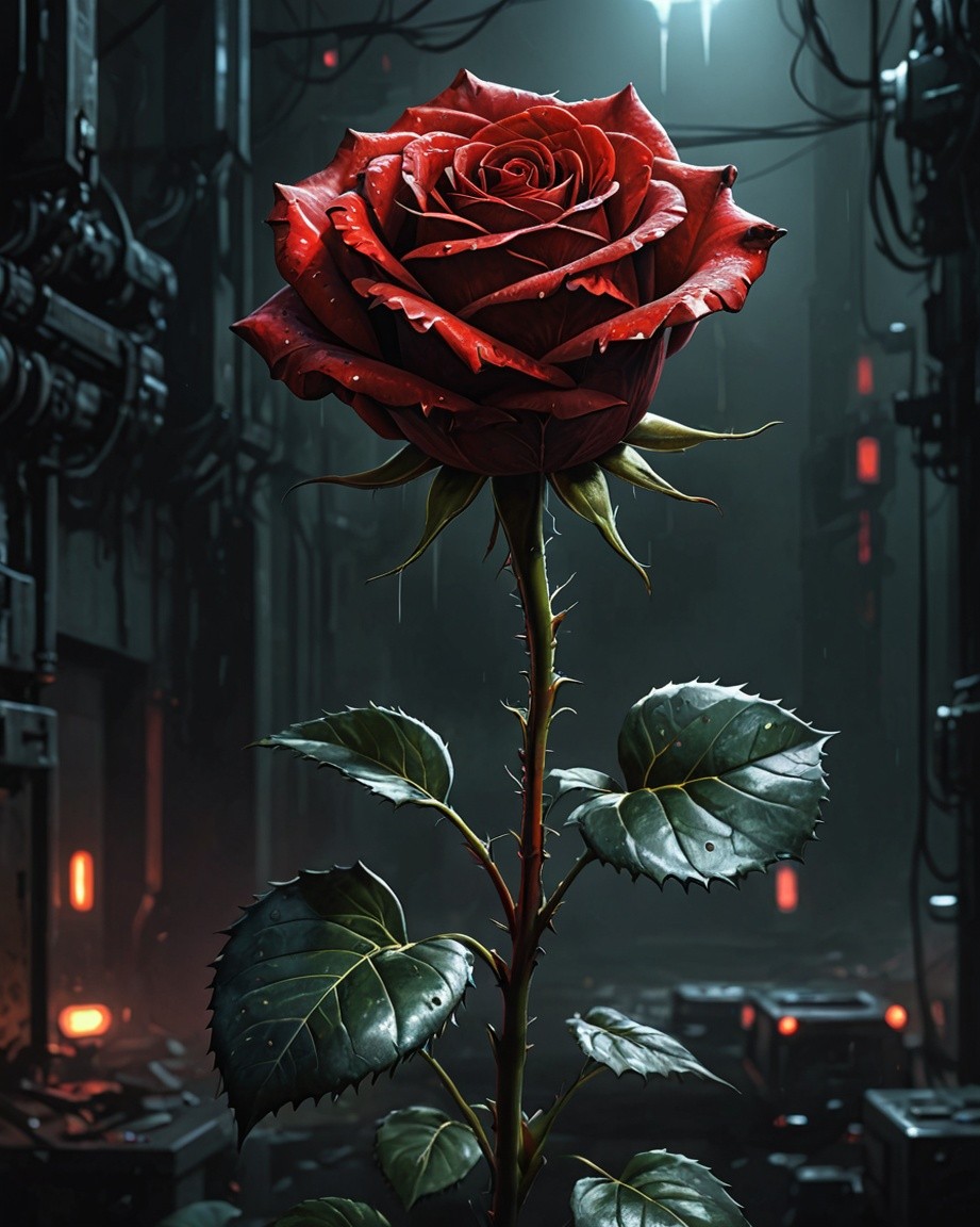Glowing Rose in Neon Alley