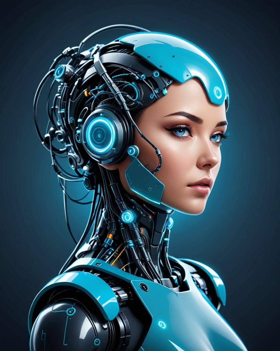 Neon-Covered Cybernetic Face