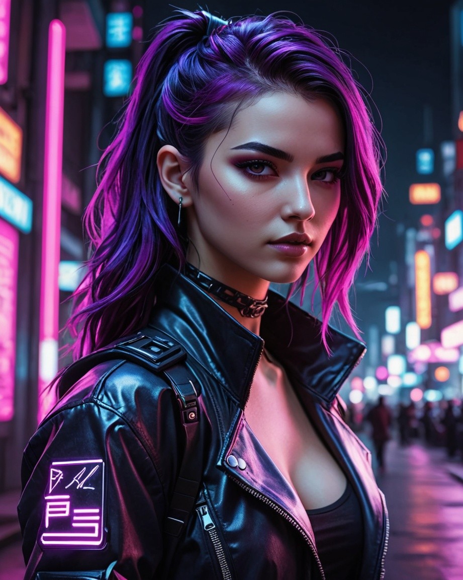 Neon-Haired Cyberpunk Muse