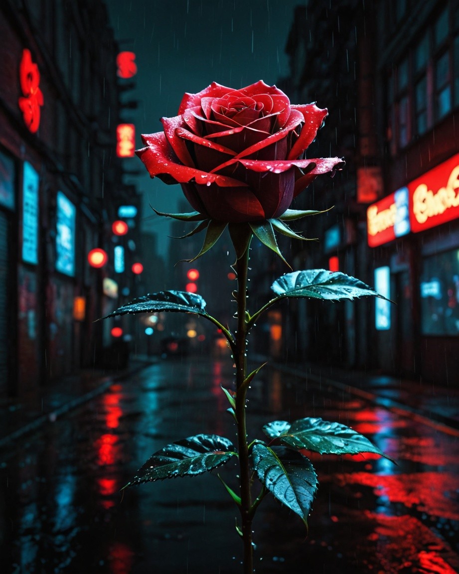 Neon Rain Rose Alley