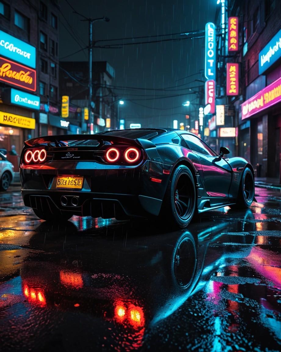 Glowing Neon Rain Street