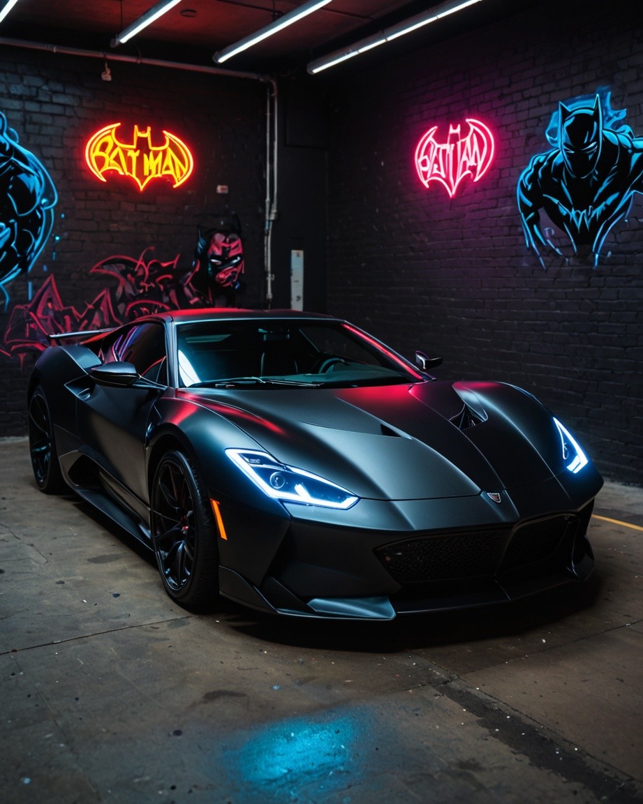 Neon-Bathed Supercar Noir