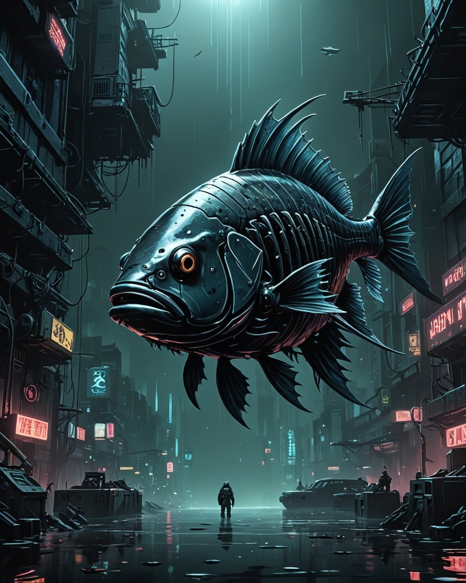 Gleaming Fish in Neon Rain