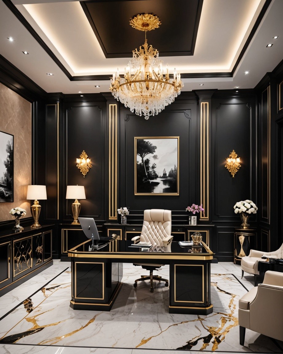 Opulent Black & Gold Office