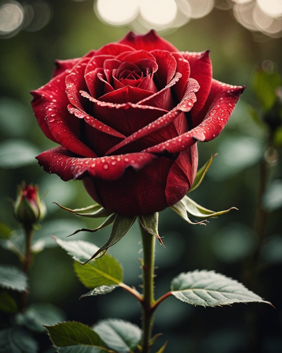 Dewy Crimson Rose Bloom