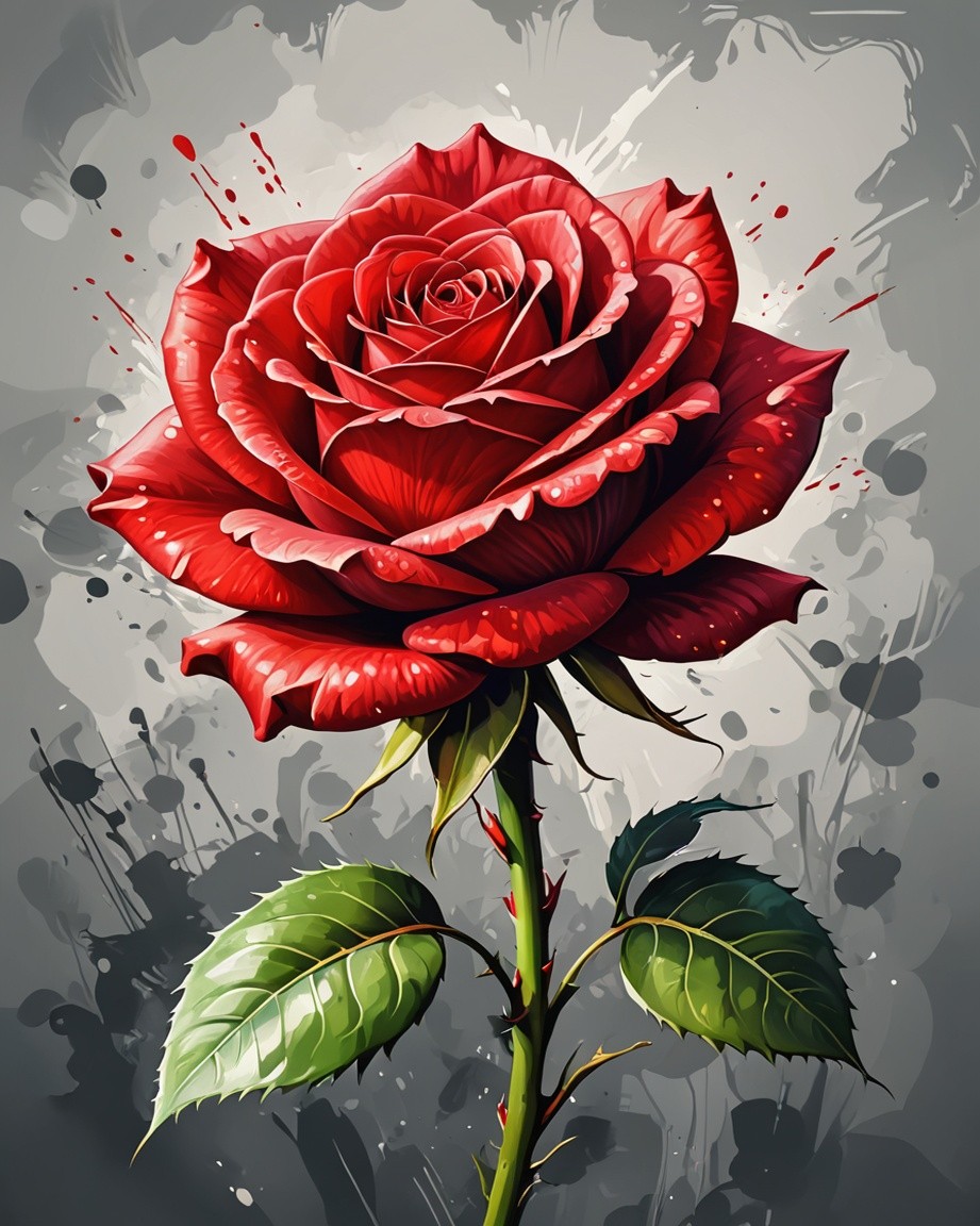 Crimson Petals in Gray Splatter