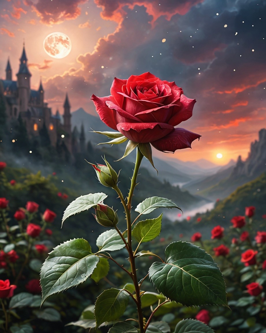 Moonlit Rose Garden Fantasy