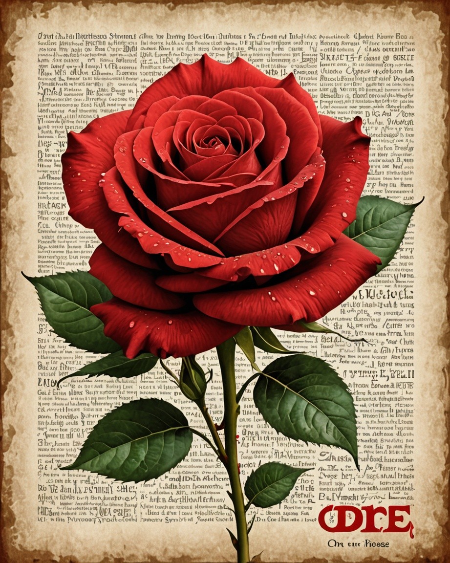 Velvet Rose on Faded Manuscript