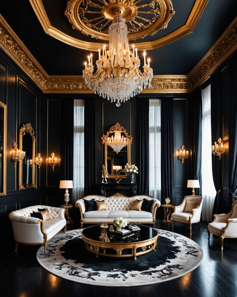 Opulent Black & Gold Living Room