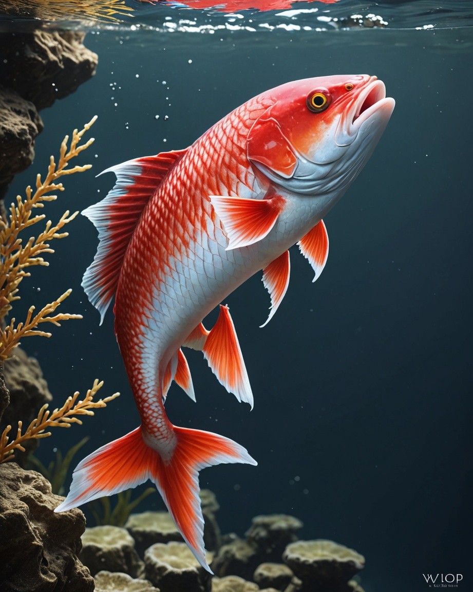 Gleaming Red Fish in Ocean Depths