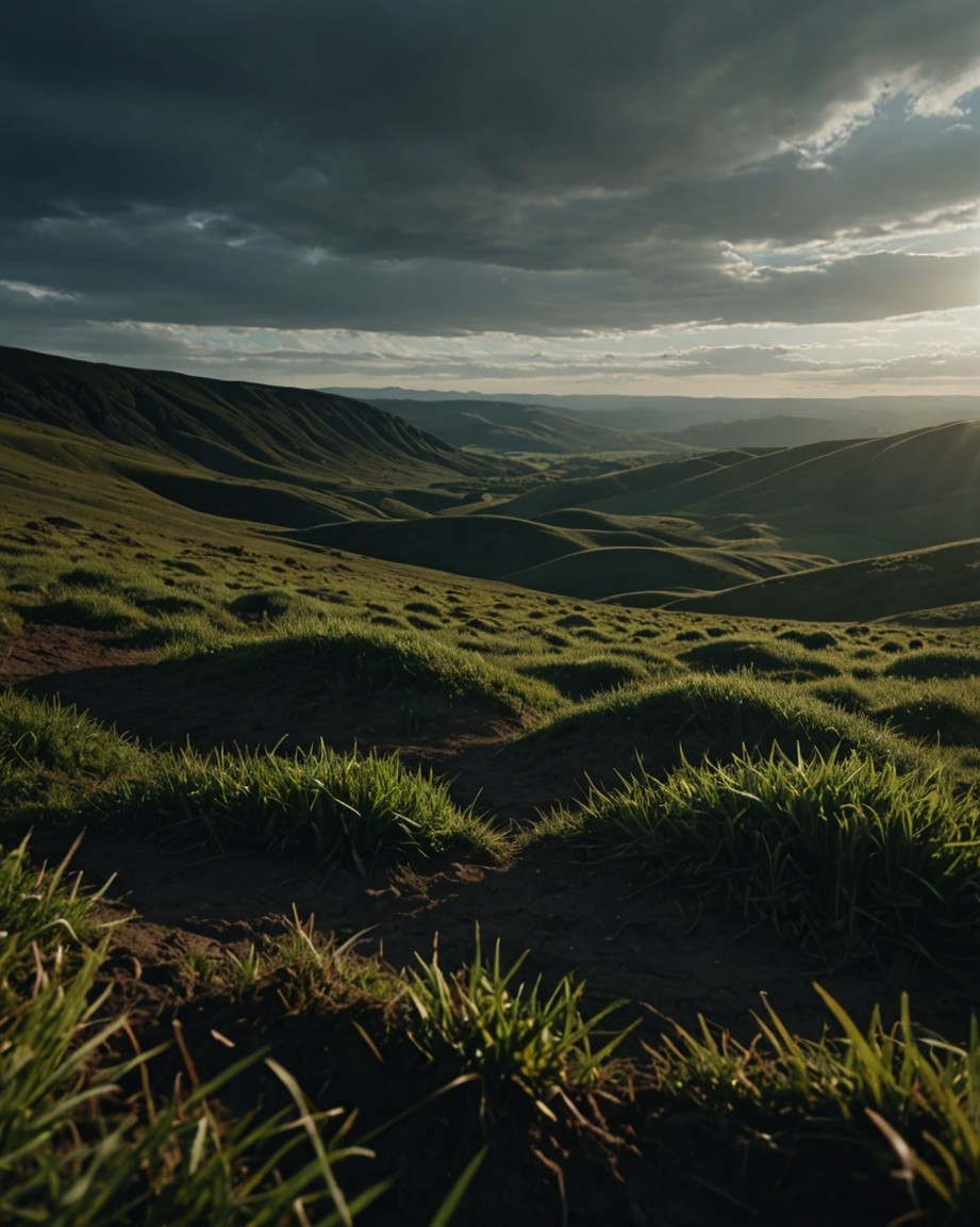 Dramatic Sky Over Rolling Hills