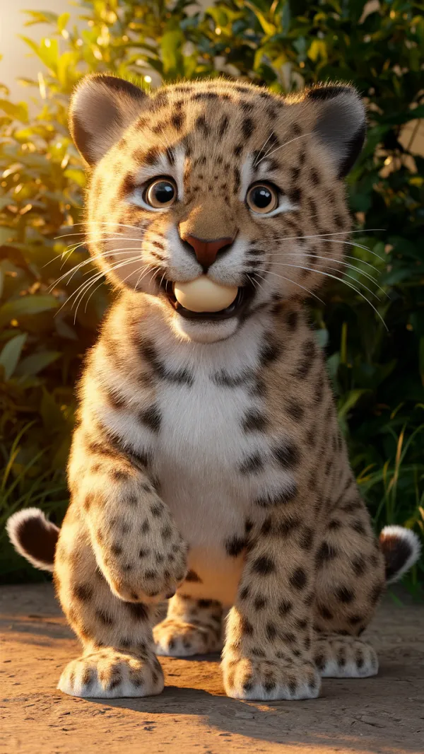 Playful Leopard Cub in Sunlight