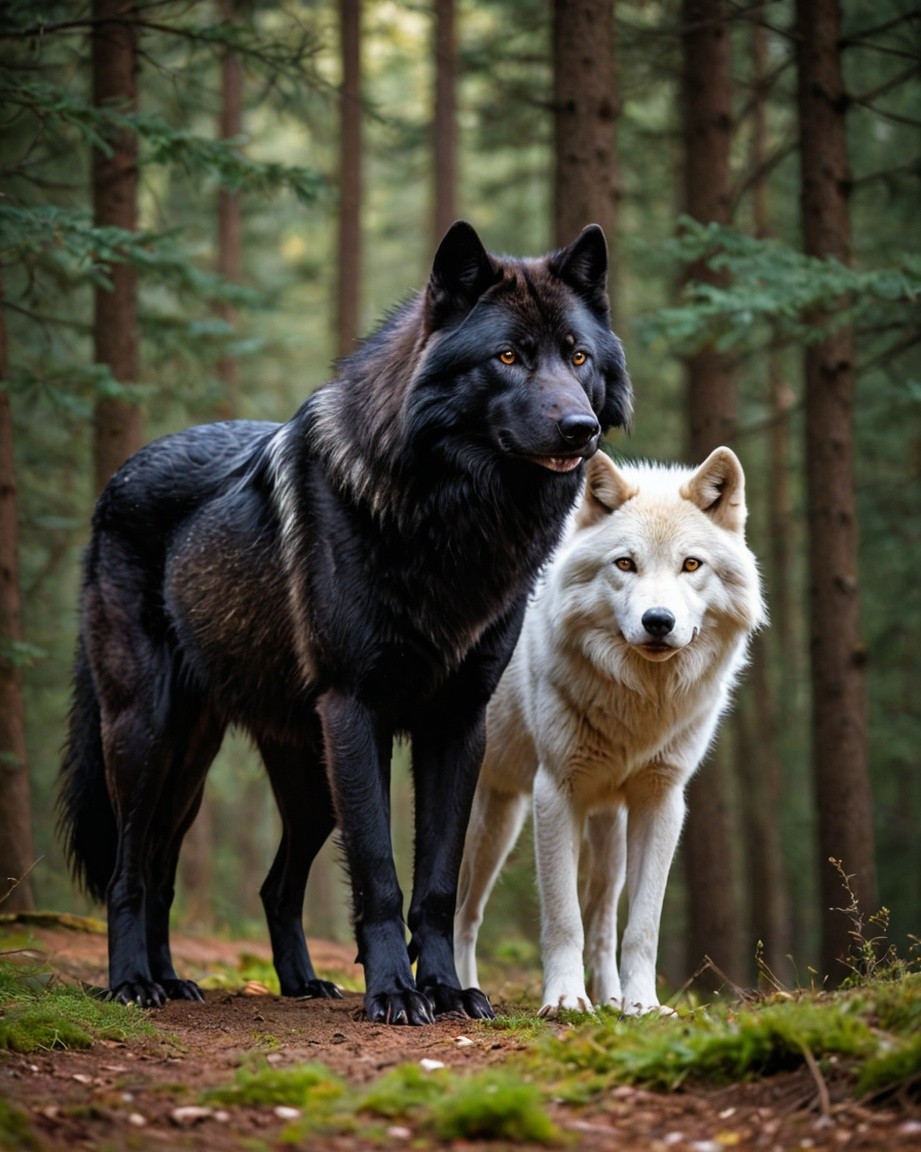Misty Forest Wolf Pair