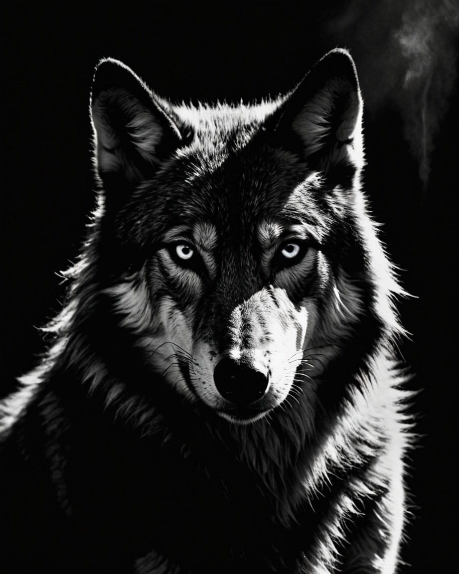 Monochrome Wolf Gaze