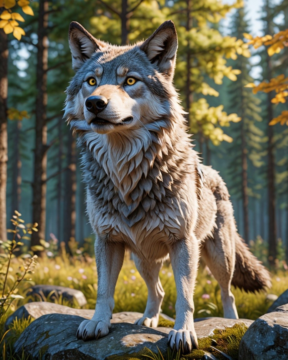 Sunlit Forest Wolf's Gaze