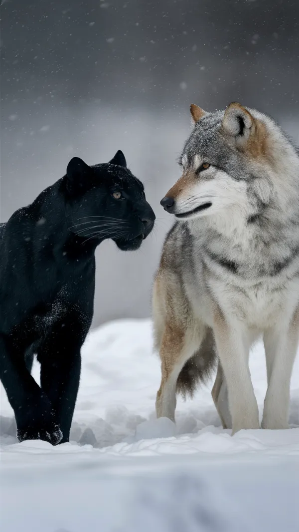 Frosty Gaze: Panther and Wolf