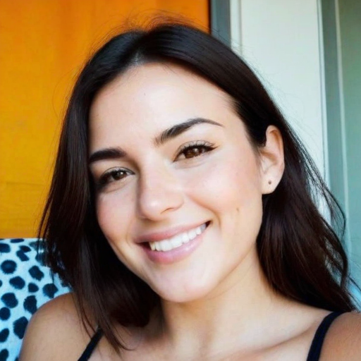 Cheerful Portrait of a Woman Smiling Brightly in a Photorealistic Portrait with Warm Orange Background and Natural Lighting