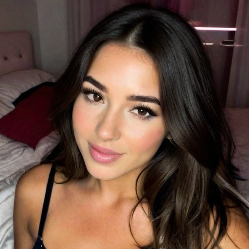 Close-Up Portrait of a Woman with Long Dark Hair in a Cozy Bedroom Setting Featuring Soft Natural Light and Elegant Makeup Style