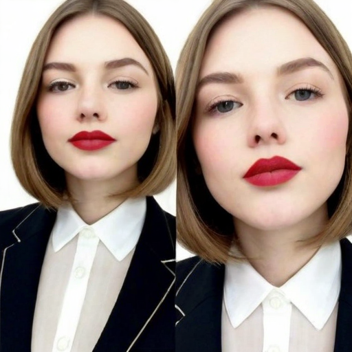 Elegant Formal Portrait of Woman with Bold Red Lipstick and Blazer in Studio Setting for Professional Beauty and Business Photography