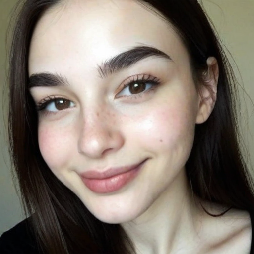 Natural Light Portrait of a Woman with Smooth Skin and Subtle Makeup Highlighting Soft Brown Eyes and a Gentle Smile for Realistic Beauty Photography