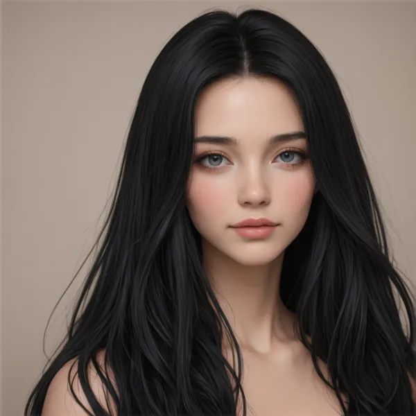Serene Long Black Hair Portrait