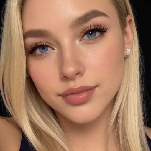Close-Up Photorealistic Portrait of a Woman with Blonde Hair, Blue Eyes, and Natural Makeup, Perfect for Beauty and Fashion Portraits