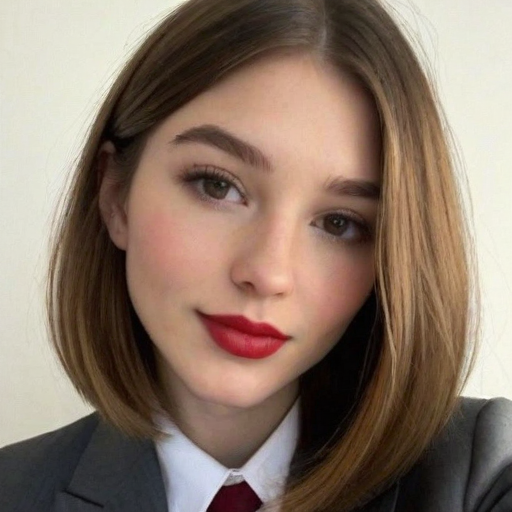 Professional Business Portrait of a Woman in Gray Suit with Red Lipstick and White Shirt, Confident Formal Attire for Corporate Settings