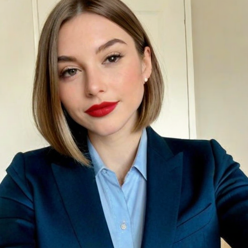 Confident Professional Woman in Blue Blazer with Red Lipstick | Natural Light Business Portrait Photography Indoor Setting