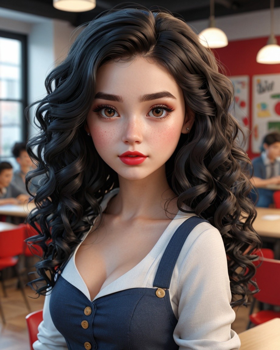 Sunlit Café Curly Portrait