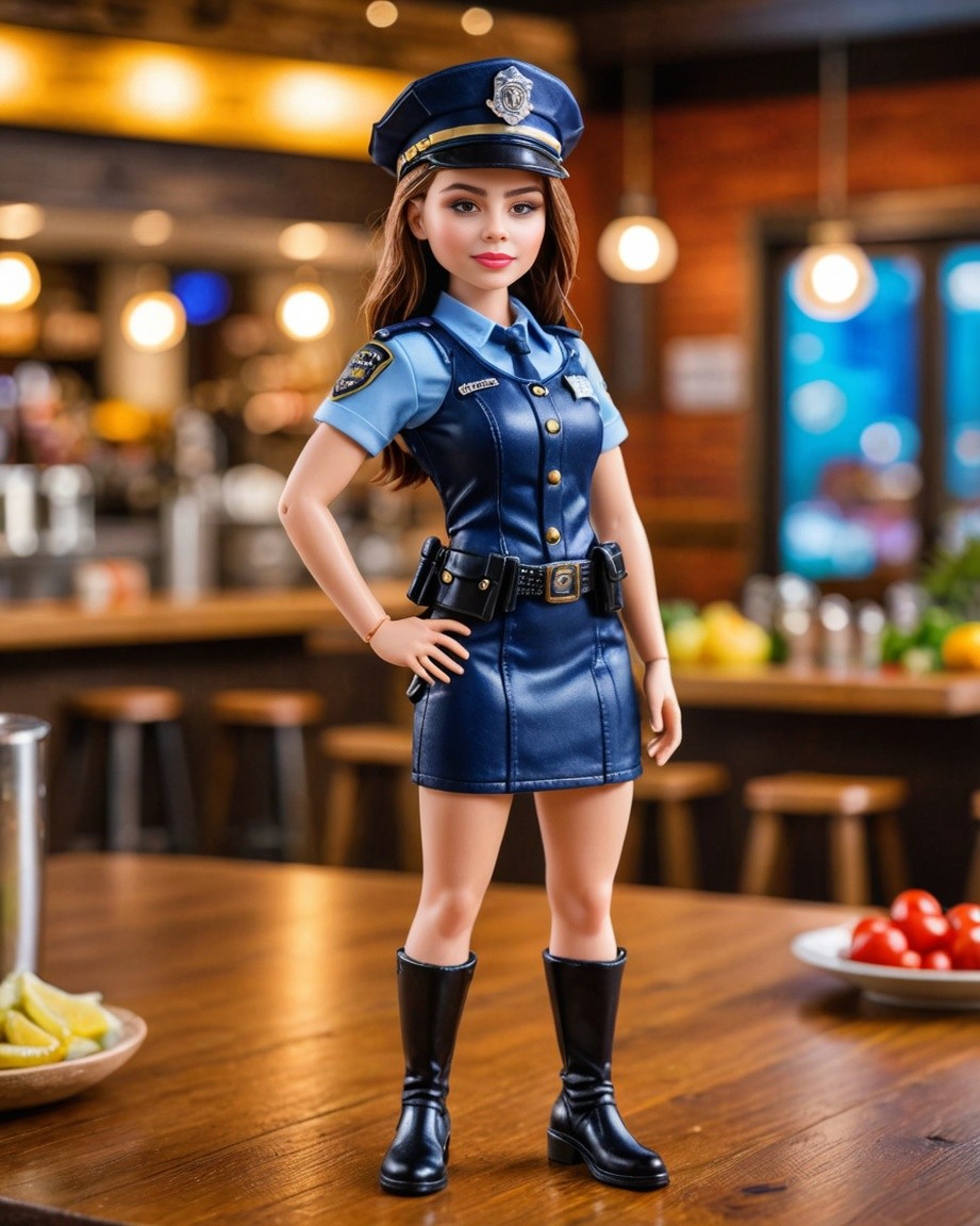 Stylish Police Officer in Cozy Café