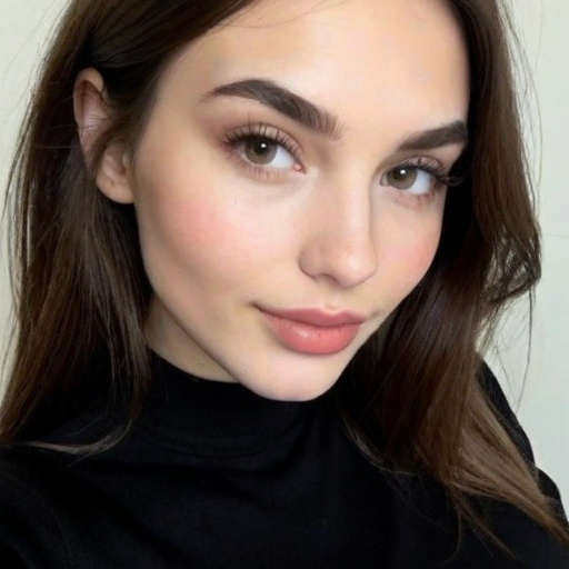 Close-Up Portrait of a Woman with Natural Makeup, Light Brown Hair, and Soft Blush in Photorealistic Style Highlighting Elegant Facial Features and Warm Tones